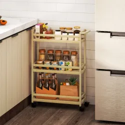 Estantería de Baño de Bambú de 3 Niveles Carrito Auxiliar de Almacenaje con Ruedas 55x20x75 cm Natural - Ogal.Es