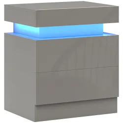 Mesilla de Noche con Luces LED 2 Cajones y Control de APP Mesa de Noche para Dormitorio Salón 45x35x52 cm Gris - Ogal.Es
