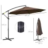 Sombrilla de Jardín Ø295 cm Parasol Excéntrico Inclinable con Manivela Base Cruzada y Soporte de Acero Café - Ogal.Es