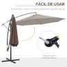 Sombrilla de Jardín Ø295 cm Parasol Excéntrico Inclinable con Manivela Base Cruzada y Soporte de Acero Café - Ogal.Es