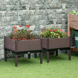 Juego de 2 Jardineras de Exterior Jardineras Cuadradas Elevadas Combinación Libre 50x50x46,5 cm Marrón - Ogal.Es