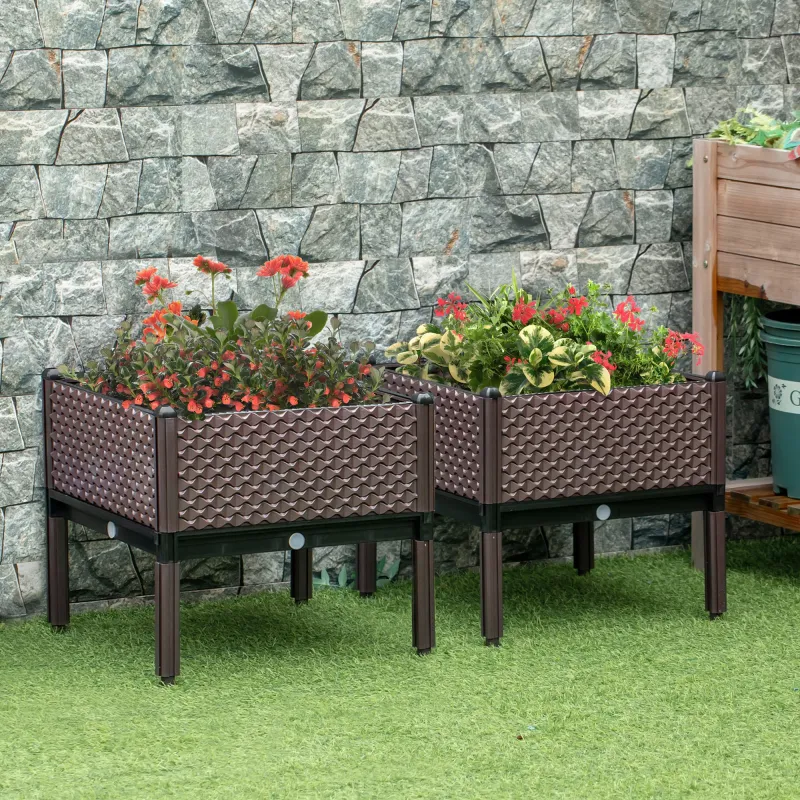 Juego de 2 Jardineras de Exterior Jardineras Cuadradas Elevadas Combinación Libre 50x50x46,5 cm Marrón - Ogal.Es