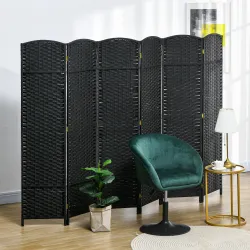 Biombo Separador de Ambientes de 6 Paneles Biombo Plegable 240x170 cm para Salón Dormitorio Oficina Negro - Ogal.Es