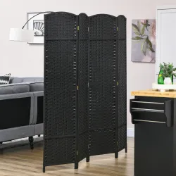 Biombo Separador de Ambientes de 4 Paneles Biombo Plegable 160x170 cm para Salón Dormitorio Oficina Negro - Ogal.Es