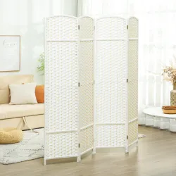 Biombo Separador de Ambientes de 4 Paneles Biombo Plegable 160x170 cm para Salón Dormitorio Oficina Blanco - Ogal.Es