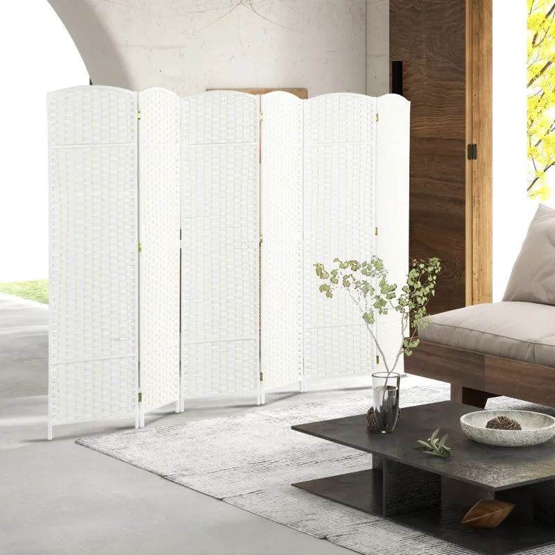 Biombo Separador de Ambientes de 6 Paneles Biombo Plegable 240x170 cm para Salón Dormitorio Oficina Blanco - Ogal.Es