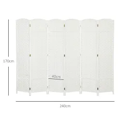 Biombo Separador de Ambientes de 6 Paneles Biombo Plegable 240x170 cm para Salón Dormitorio Oficina Blanco - Ogal.Es