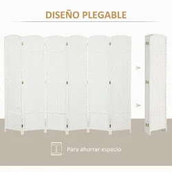 Biombo Separador de Ambientes de 6 Paneles Biombo Plegable 240x170 cm para Salón Dormitorio Oficina Blanco - Ogal.Es