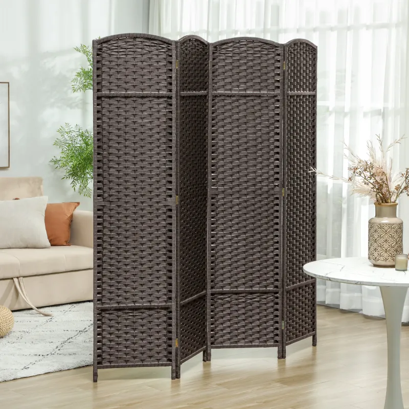 Biombo Separador de Ambientes de 4 Paneles Biombo Plegable 160x170 cm para Salón Dormitorio Oficina Marrón - Ogal.Es