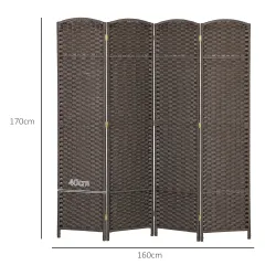 Biombo Separador de Ambientes de 4 Paneles Biombo Plegable 160x170 cm para Salón Dormitorio Oficina Marrón - Ogal.Es