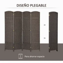 Biombo Separador de Ambientes de 4 Paneles Biombo Plegable 160x170 cm para Salón Dormitorio Oficina Marrón - Ogal.Es
