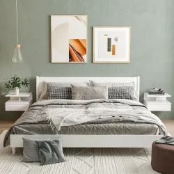 Juego de 2 Mesitas de Noche Colgantes con 1 Cajón y Estante Abierto para Dormitorio 35x32x22,5 cm Blanco - Ogal.Es
