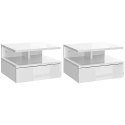 Juego de 2 Mesitas de Noche Colgantes con 1 Cajón y Estante Abierto para Dormitorio 35x32x22,5 cm Blanco - Ogal.Es