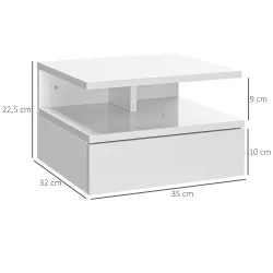 Juego de 2 Mesitas de Noche Colgantes con 1 Cajón y Estante Abierto para Dormitorio 35x32x22,5 cm Blanco - Ogal.Es