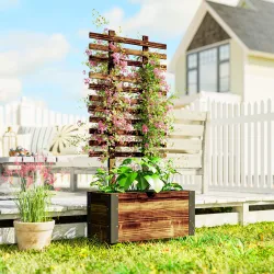 Jardinera con Ruedas Enrejado Tela no Tejida y Esquinas Metálicas de Doble Capa 65x31x147 cm Carbonizado - Ogal.Es