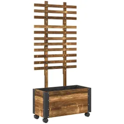 Jardinera con Ruedas Enrejado Tela no Tejida y Esquinas Metálicas de Doble Capa 65x31x147 cm Carbonizado - Ogal.Es
