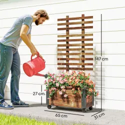 Jardinera con Ruedas Enrejado Tela no Tejida y Esquinas Metálicas de Doble Capa 65x31x147 cm Carbonizado - Ogal.Es