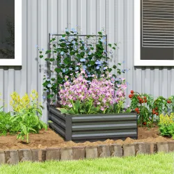 Jardinera Exterior Grande con Enrejado y Fondo Abierto para Plantas Trepadoras 80x115x125 cm Gris Oscuro - Ogal.Es