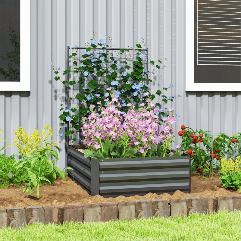 Jardinera Exterior Grande con Enrejado y Fondo Abierto para Plantas Trepadoras 80x115x125 cm Gris Oscuro - Ogal.Es