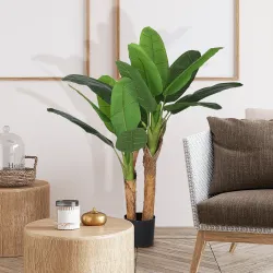 Planta Artificial Bananera de 120 cm con Maceta y 15 Hojas Realistas Planta Tropical Sintética para Decoración I... - Ogal.Es
