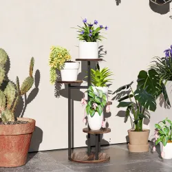 Soporte para Plantas de Madera y Acero de 5 Niveles con 5 Estantes Redondos Soporte para Macetas 43x43x70 cm Car... - Ogal.Es