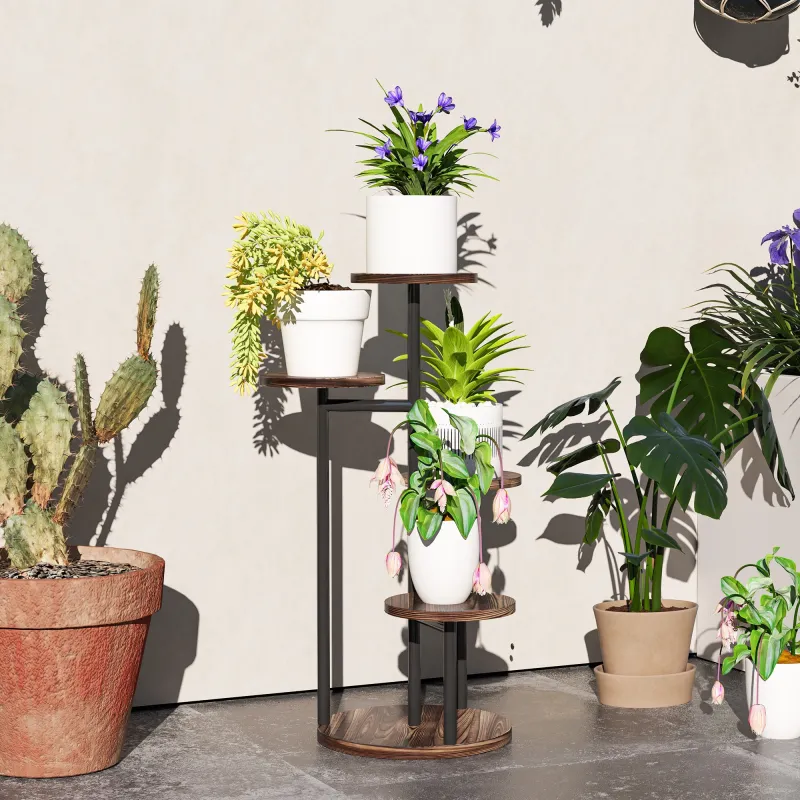 Soporte para Plantas de Madera y Acero de 5 Niveles con 5 Estantes Redondos Soporte para Macetas 43x43x70 cm Car... - Ogal.Es