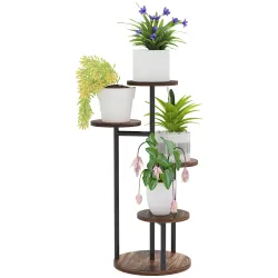 Soporte para Plantas de Madera y Acero de 5 Niveles con 5 Estantes Redondos Soporte para Macetas 43x43x70 cm Car... - Ogal.Es