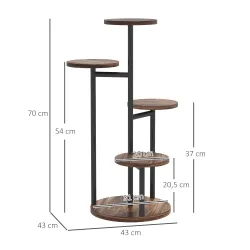 Soporte para Plantas de Madera y Acero de 5 Niveles con 5 Estantes Redondos Soporte para Macetas 43x43x70 cm Car... - Ogal.Es