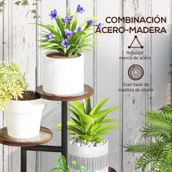 Soporte para Plantas de Madera y Acero de 5 Niveles con 5 Estantes Redondos Soporte para Macetas 43x43x70 cm Car... - Ogal.Es