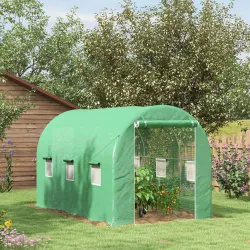 Invernadero de Túnel 4x2x2 m con Puerta Enrollable y 6 Ventanas de Malla Cubierta PE 140 g/m² Verde - Ogal.Es