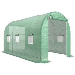 Invernadero de Túnel 4x2x2 m con Puerta Enrollable y 6 Ventanas de Malla Cubierta PE 140 g/m² Verde - Ogal.Es