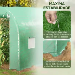 Invernadero de Túnel 4x2x2 m con Puerta Enrollable y 6 Ventanas de Malla Cubierta PE 140 g/m² Verde - Ogal.Es
