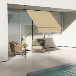 Toldo Manual Retráctil con Manivela 200x120x210-300 cm con Altura Ajustable Impermeable y Anti-UV Beige - Ogal.Es