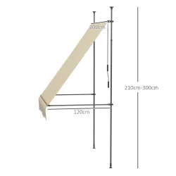 Toldo Manual Retráctil con Manivela 200x120x210-300 cm con Altura Ajustable Impermeable y Anti-UV Beige - Ogal.Es