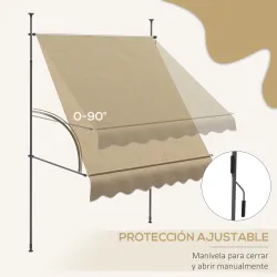Toldo Manual Retráctil con Manivela 200x120x210-300 cm con Altura Ajustable Impermeable y Anti-UV Beige - Ogal.Es