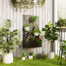 Jardinera Elevada con Panel de Privacidad de Ramas Decorativas de Metal y Opción de Montaje en Pared 61x23x113 c... - Ogal.Es