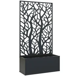 Jardinera Elevada con Panel de Privacidad de Ramas Decorativas de Metal y Opción de Montaje en Pared 61x23x113 c... - Ogal.Es