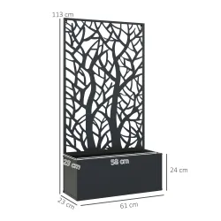 Jardinera Elevada con Panel de Privacidad de Ramas Decorativas de Metal y Opción de Montaje en Pared 61x23x113 c... - Ogal.Es