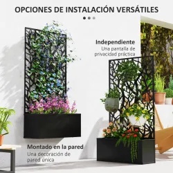 Jardinera Elevada con Panel de Privacidad de Ramas Decorativas de Metal y Opción de Montaje en Pared 61x23x113 c... - Ogal.Es