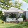 Carpa Plegable Gazebo 3,3x3,3 m con 4 Paredes Laterales de Malla Anti-UV y Bolsa de Transporte Gris - Ogal.Es