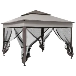 Carpa Plegable Gazebo 3,3x3,3 m con 4 Paredes Laterales de Malla Anti-UV y Bolsa de Transporte Gris - Ogal.Es