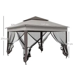 Carpa Plegable Gazebo 3,3x3,3 m con 4 Paredes Laterales de Malla Anti-UV y Bolsa de Transporte Gris - Ogal.Es