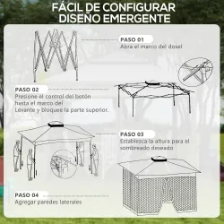 Carpa Plegable Gazebo 3,3x3,3 m con 4 Paredes Laterales de Malla Anti-UV y Bolsa de Transporte Gris - Ogal.Es