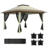 Cenador Plegable 3,6x3,6 m con Laterales de Malla UPF50+ Altura Ajustable Bolsa con Ruedas y Bolsas de Arena Crema - Ogal.Es