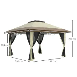 Cenador Plegable 3,6x3,6 m con Laterales de Malla UPF50+ Altura Ajustable Bolsa con Ruedas y Bolsas de Arena Crema - Ogal.Es