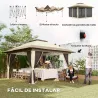 Cenador Plegable 3,6x3,6 m con Laterales de Malla UPF50+ Altura Ajustable Bolsa con Ruedas y Bolsas de Arena Crema - Ogal.Es