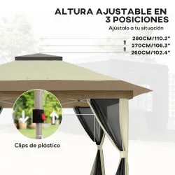 Cenador Plegable 3,6x3,6 m con Laterales de Malla UPF50+ Altura Ajustable Bolsa con Ruedas y Bolsas de Arena Crema - Ogal.Es