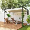 Pérgola de Pared 3x2 m con Techo Retráctil Tela de Poliéster Resistente al Agua para Jardín Patio Crema - Ogal.Es