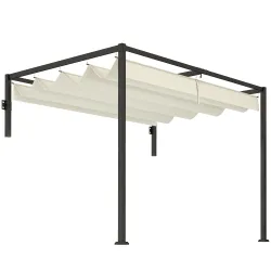 Pérgola de Pared 3x2 m con Techo Retráctil Tela de Poliéster Resistente al Agua para Jardín Patio Crema - Ogal.Es
