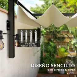 Pérgola de Pared 3x2 m con Techo Retráctil Tela de Poliéster Resistente al Agua para Jardín Patio Crema - Ogal.Es